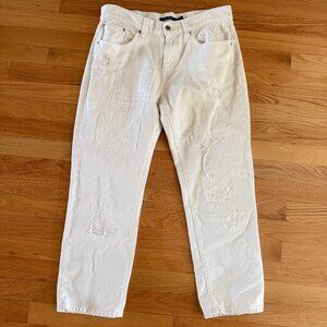 Lauren Ralph Lauren White Eyelet Patchwork Distressed White Girlfriend Jeans